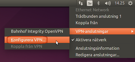 Gå till ”Nätverksikonen” och välj "VPN-anslutningar” > ”Konfigurera VPN”.